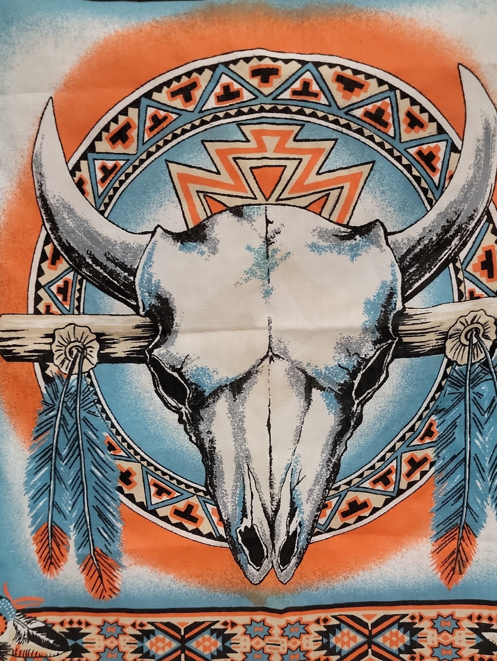 Vintage Aztec Southwestern Made In USA Bandana Wall Hanging Scarf